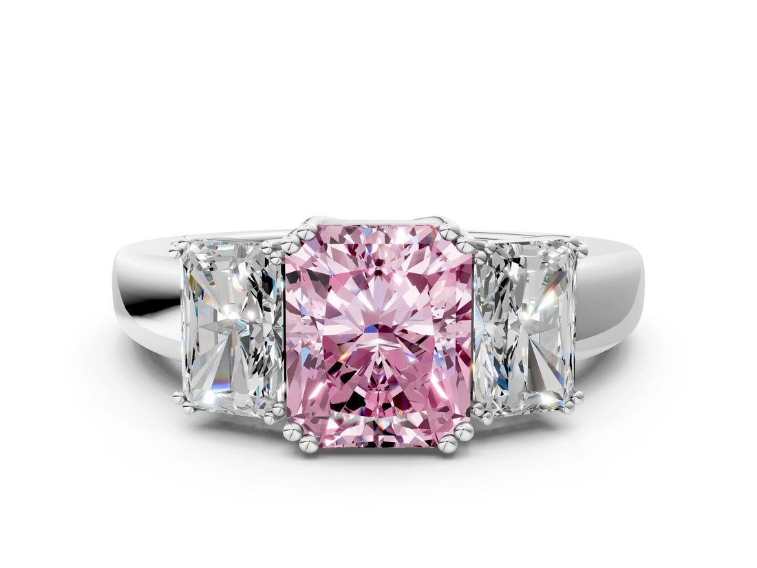 White gold Three-Stone Fancy Pink Radiant Cut Cut Diamond Ring with Channel Set Band and Four-Prong Setting_12