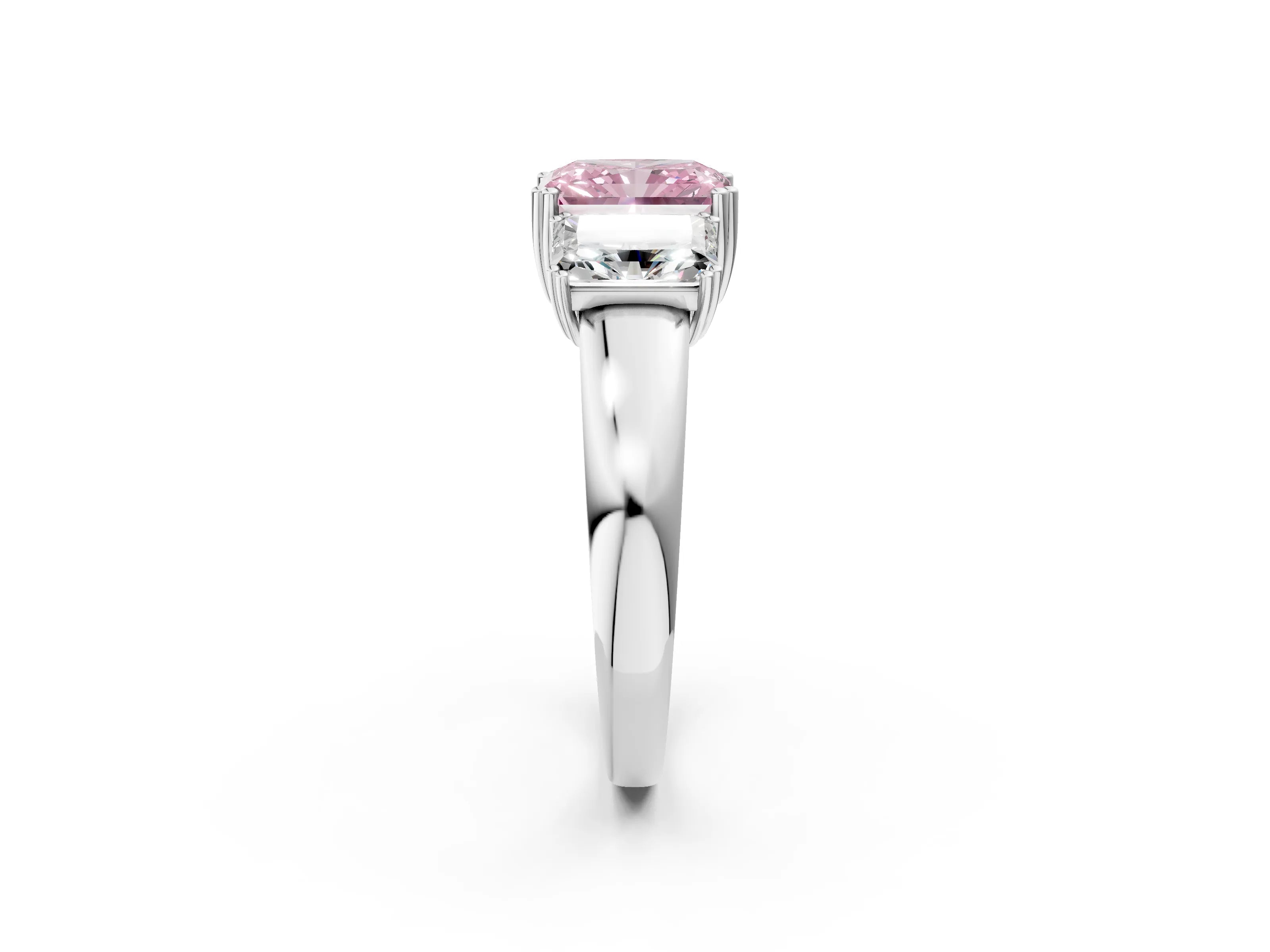 White gold Three-Stone Fancy Pink Radiant Cut Cut Diamond Ring with Channel Set Band and Four-Prong Setting_2