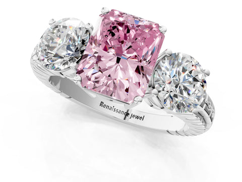 White gold Three-Stone Fancy Pink Radiant Cut Cut Diamond Ring with Channel-Set Band and Prong Setting_1