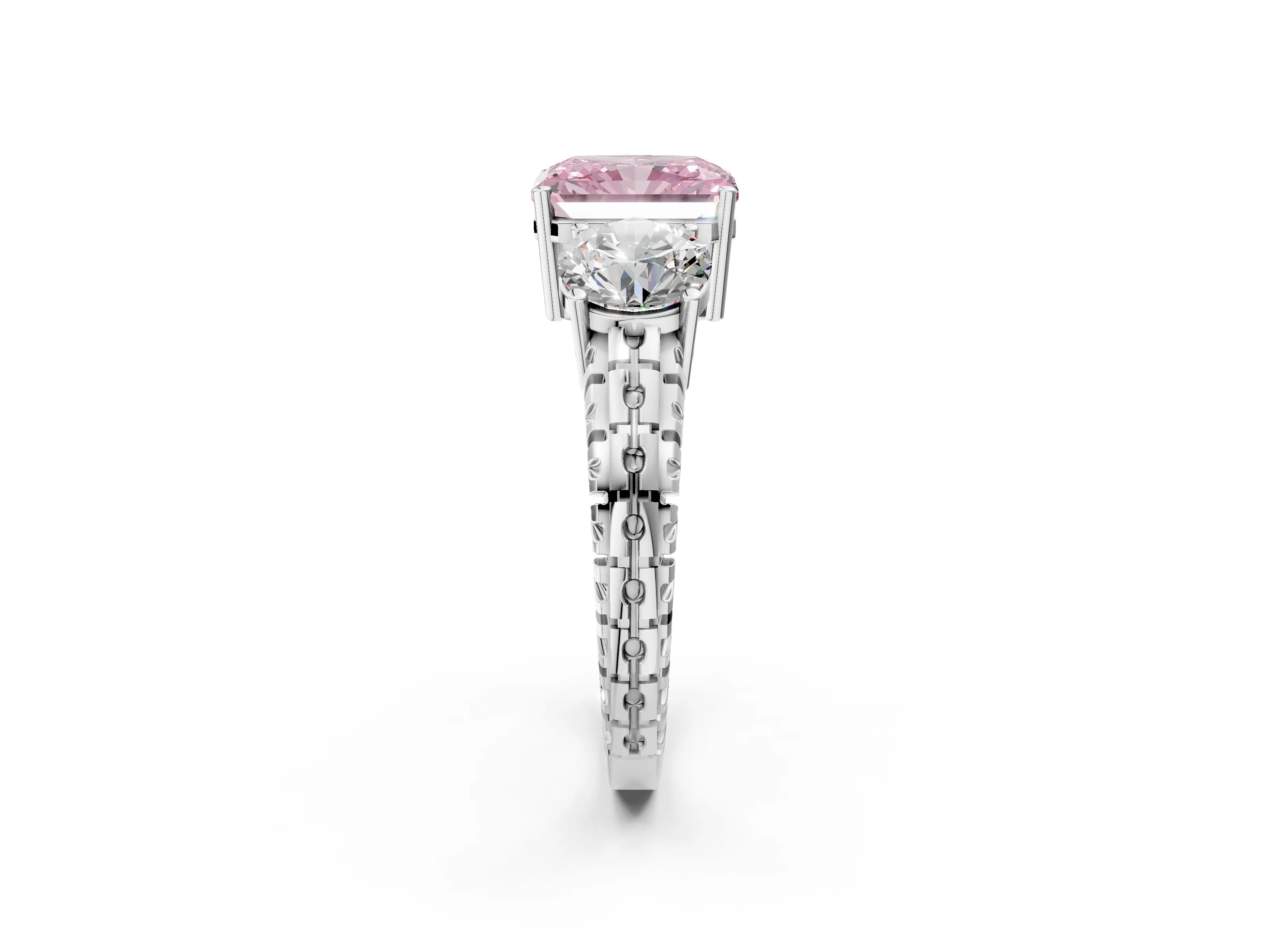White gold Three-Stone Fancy Pink Radiant Cut Cut Diamond Ring with Channel-Set Band and Prong Setting_2