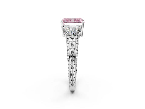 White gold Three-Stone Fancy Pink Radiant Cut Cut Diamond Ring with Channel-Set Band and Prong Setting_2
