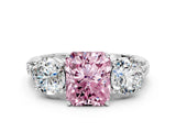 White gold Three-Stone Fancy Pink Radiant Cut Cut Diamond Ring with Channel-Set Band and Prong Setting