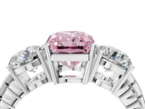 White gold Three-Stone Fancy Pink Radiant Cut Cut Diamond Ring with Channel-Set Band and Prong Setting_4