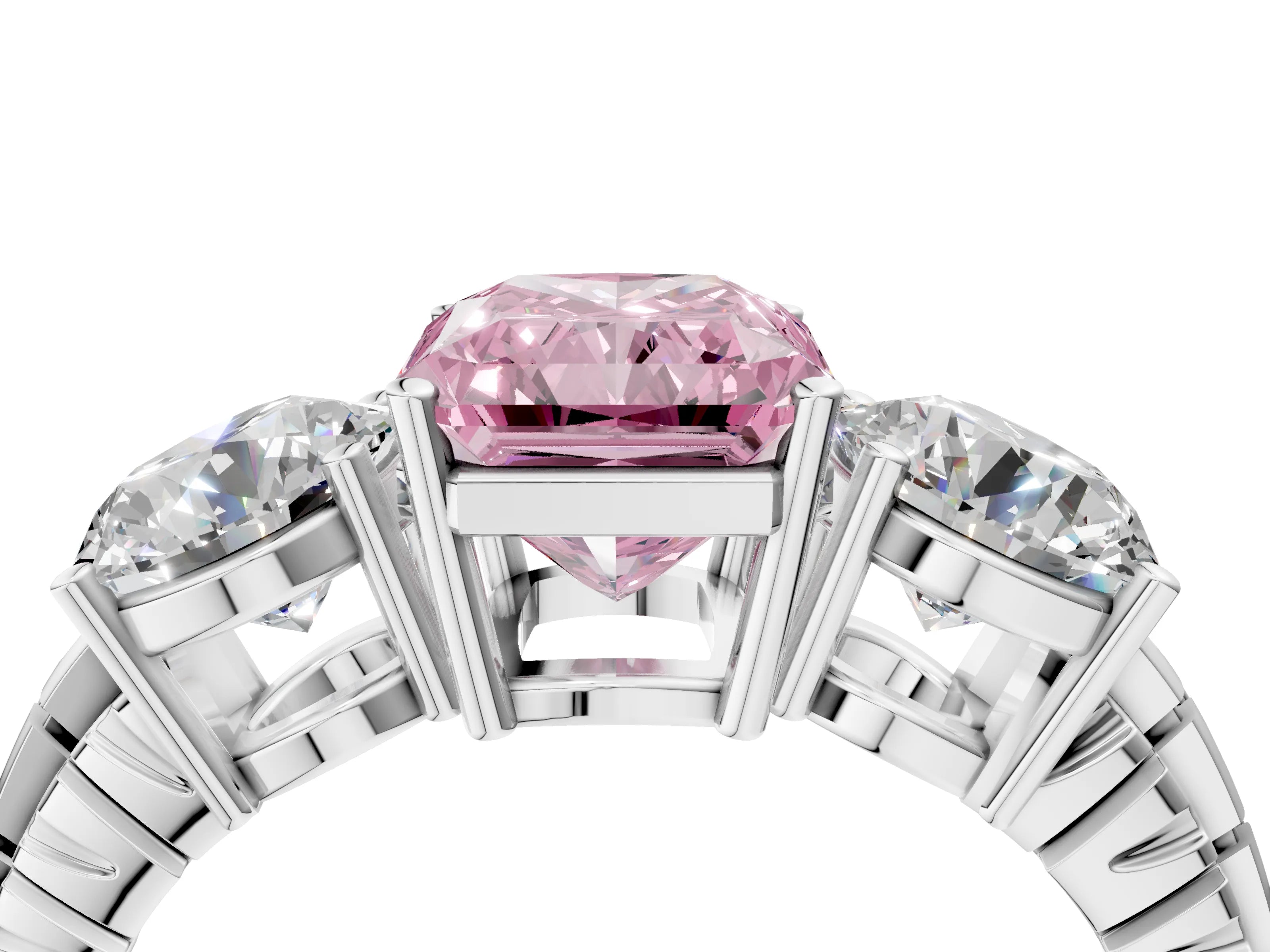 White gold Three-Stone Fancy Pink Radiant Cut Cut Diamond Ring with Channel-Set Band and Prong Setting_4