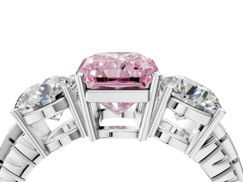 White gold Three-Stone Fancy Pink Radiant Cut Cut Diamond Ring with Channel-Set Band and Prong Setting_4