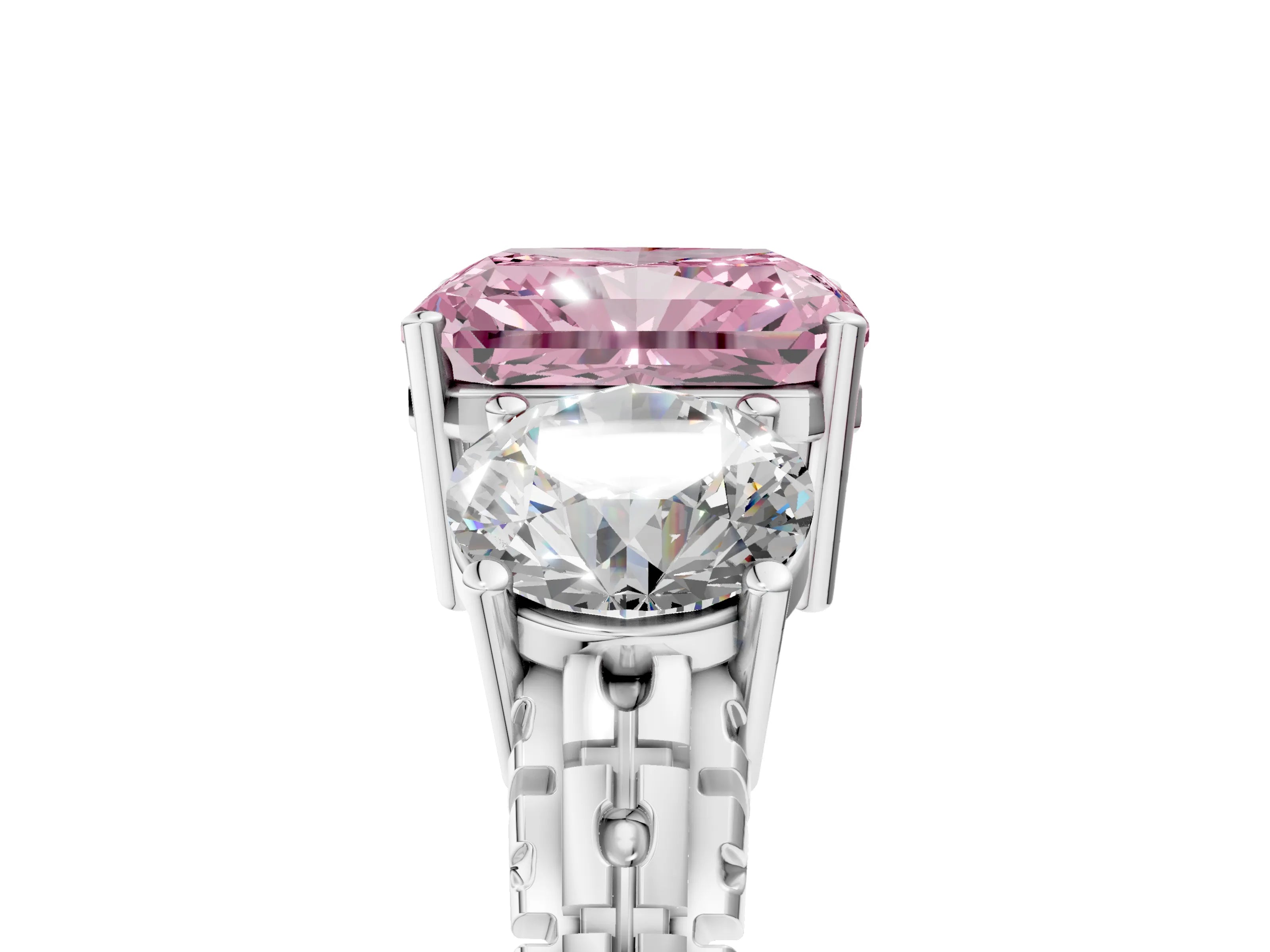 White gold Three-Stone Fancy Pink Radiant Cut Cut Diamond Ring with Channel-Set Band and Prong Setting_5