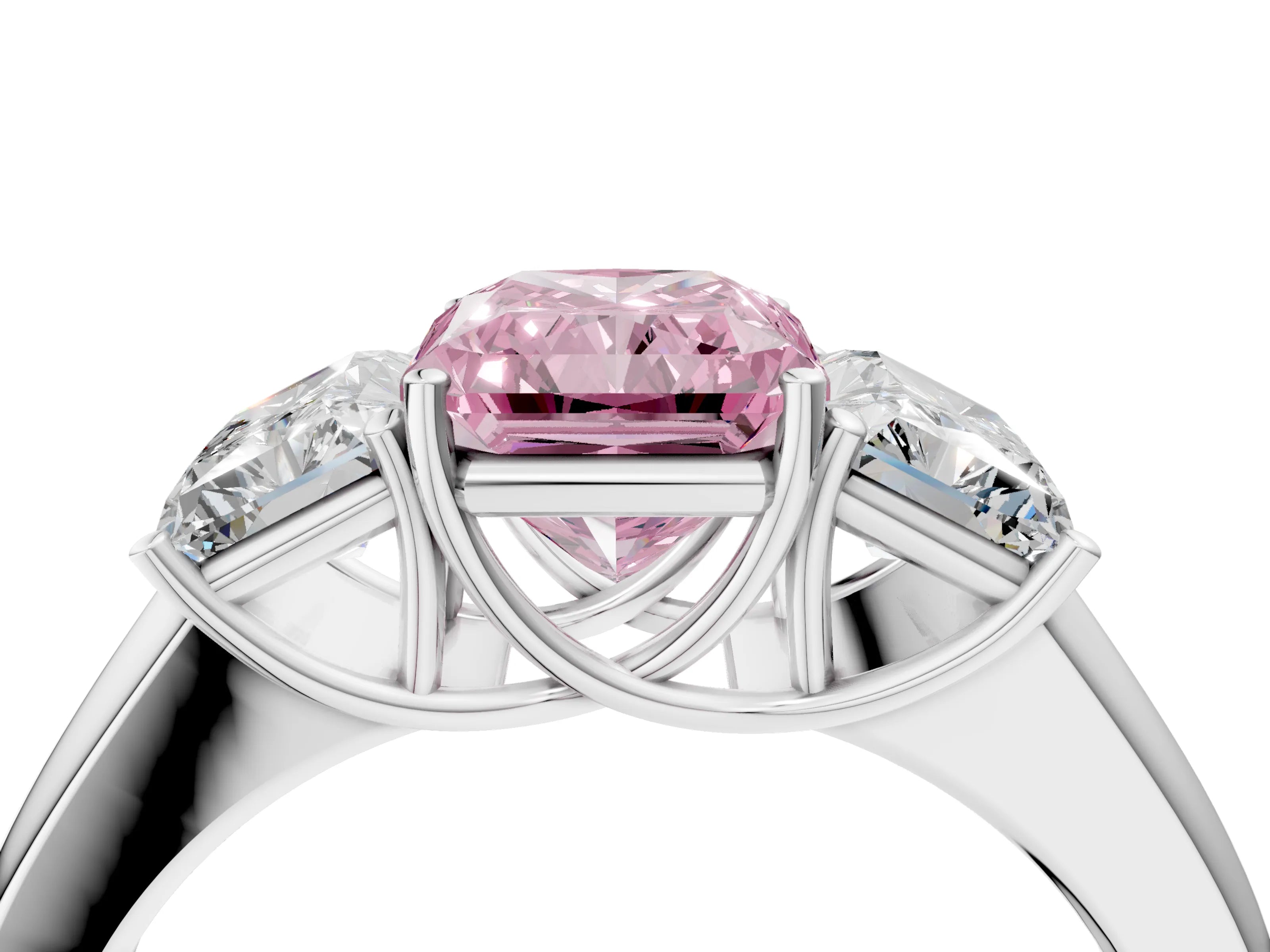 White gold Three-Stone Fancy Pink Radiant Cut Cut Diamond Ring with Prong Setting and Classic Band_4