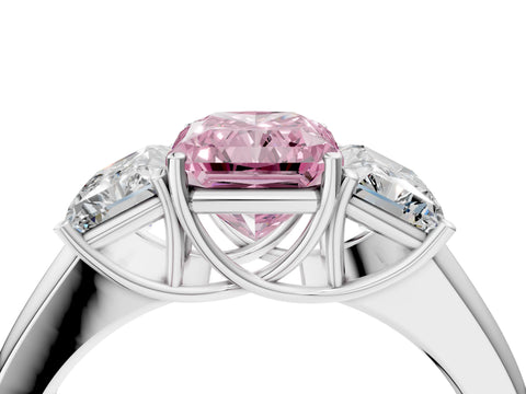 White gold Three-Stone Fancy Pink Radiant Cut Cut Diamond Ring with Prong Setting and Classic Band_4
