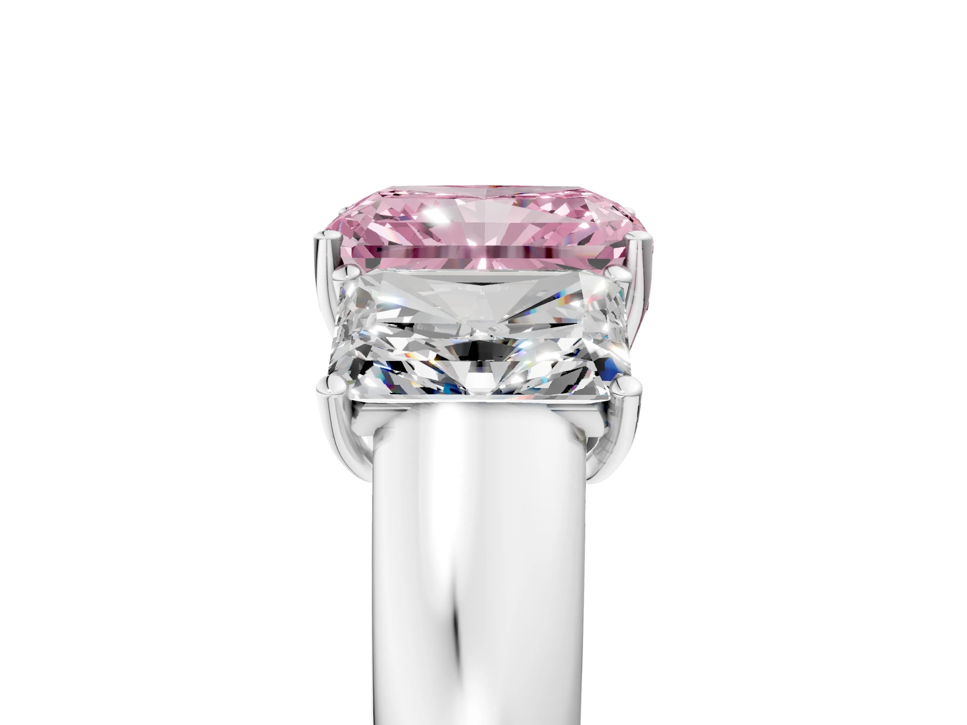 White gold Three-Stone Fancy Pink Radiant Cut Cut Diamond Ring with Prong Setting and Classic Band_5