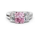 White gold Three-Stone Fancy Pink Radiant Cut Cut Diamond Ring with Prong Setting and Classic Band