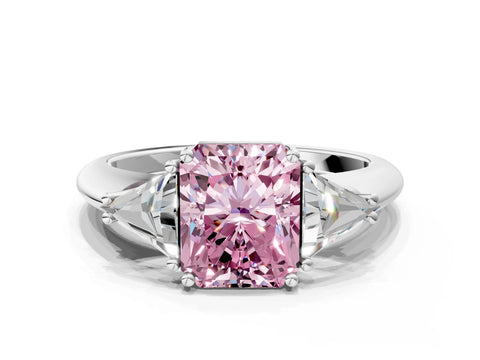 White gold Three-Stone Fancy Pink Radiant Cut Cut Diamond Ring with Trillion Side Stones and Four-Prong Setting_11