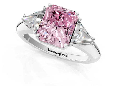 White gold Three-Stone Fancy Pink Radiant Cut Cut Diamond Ring with Trillion Side Stones and Four-Prong Setting_12