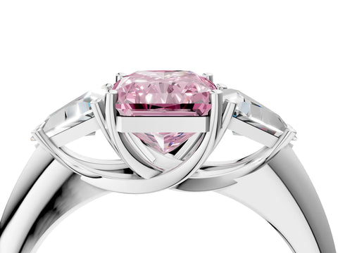 White gold Three-Stone Fancy Pink Radiant Cut Cut Diamond Ring with Trillion Side Stones and Four-Prong Setting_15