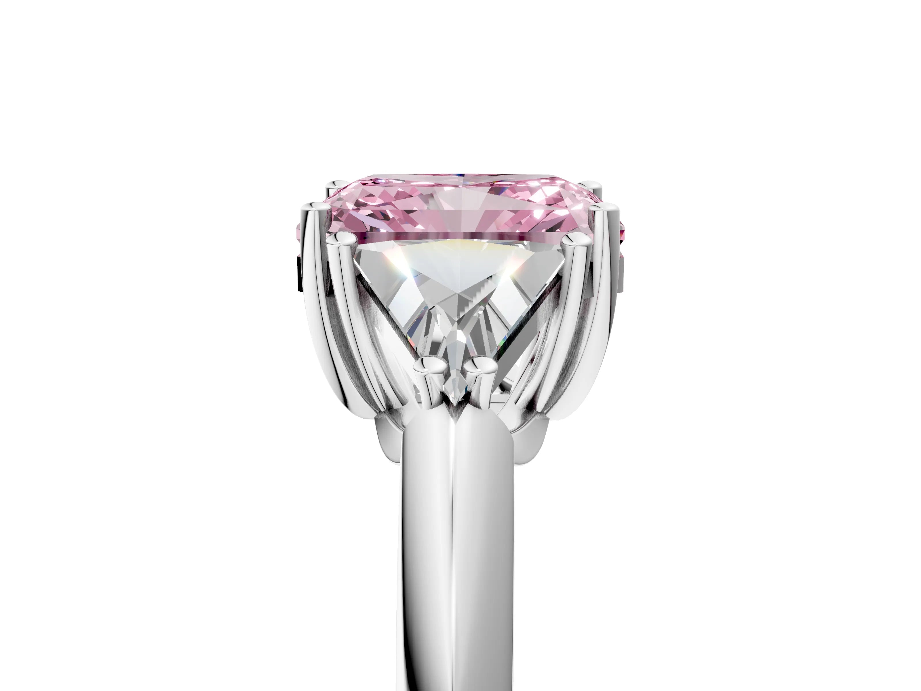 White gold Three-Stone Fancy Pink Radiant Cut Cut Diamond Ring with Trillion Side Stones and Four-Prong Setting_16