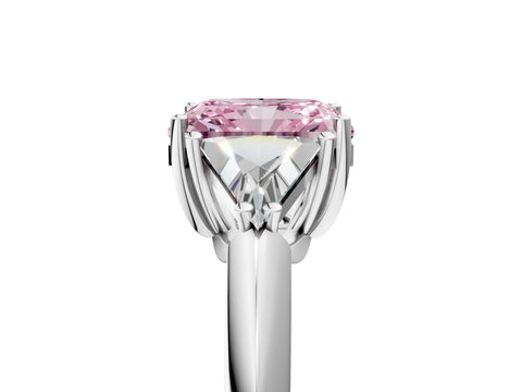 White gold Three-Stone Fancy Pink Radiant Cut Cut Diamond Ring with Trillion Side Stones and Four-Prong Setting_16