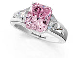 White gold Three-Stone Fancy Pink Radiant Cut Cut Diamond Ring with Trillion Side Stones on a Split Shank Band_1