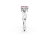 White gold Three-Stone Fancy Pink Radiant Cut Cut Diamond Ring with Trillion Side Stones on a Split Shank Band_2