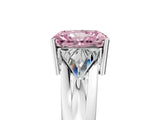 White gold Three-Stone Fancy Pink Radiant Cut Cut Diamond Ring with Trillion Side Stones on a Split Shank Band_5