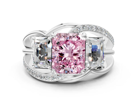 White gold Three-Stone Fancy Pink Radiant Cut Cut Diamond Split Shank Prong Set Ring_24