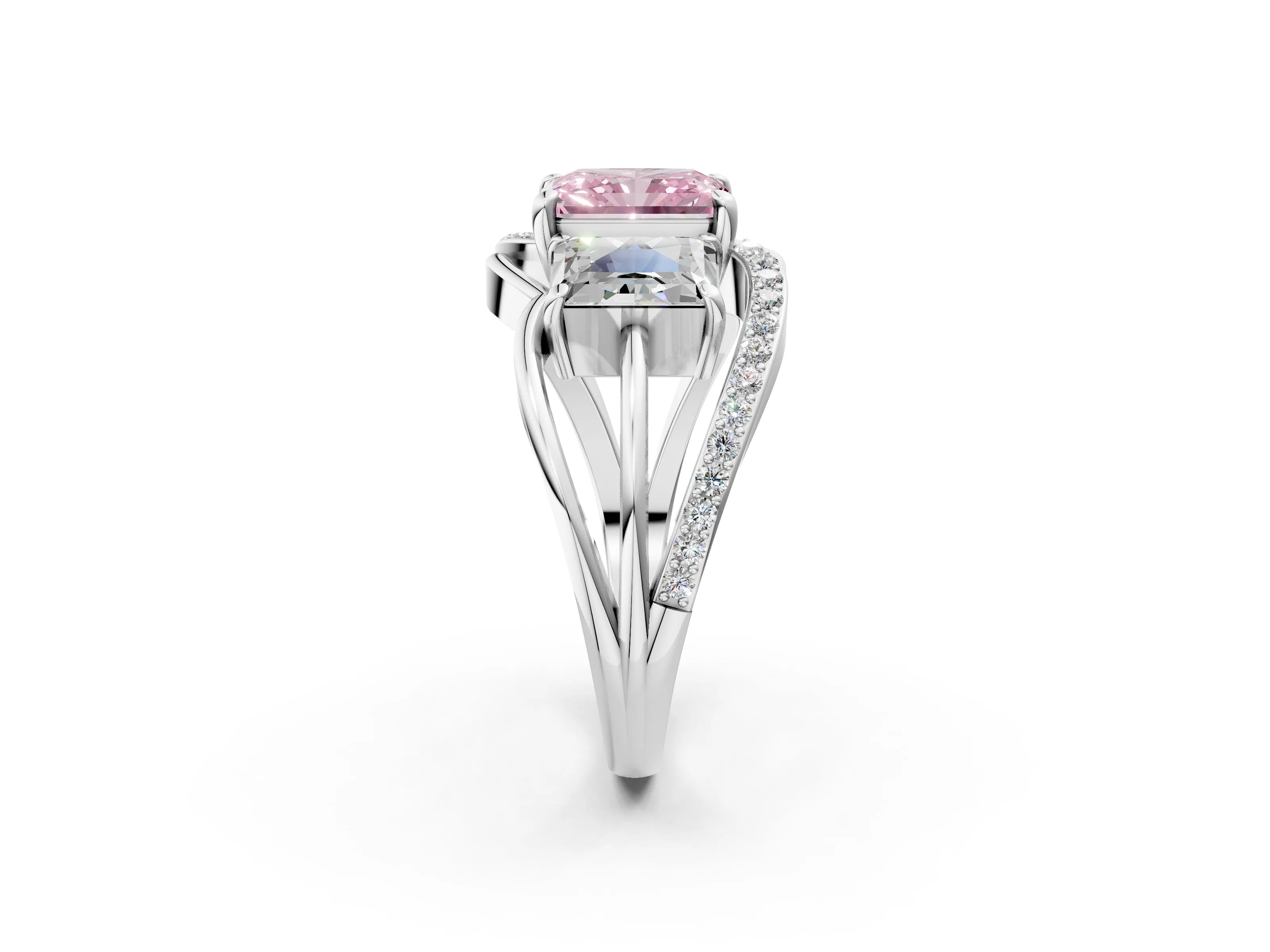 White gold Three-Stone Fancy Pink Radiant Cut Cut Diamond Split Shank Prong Set Ring_26