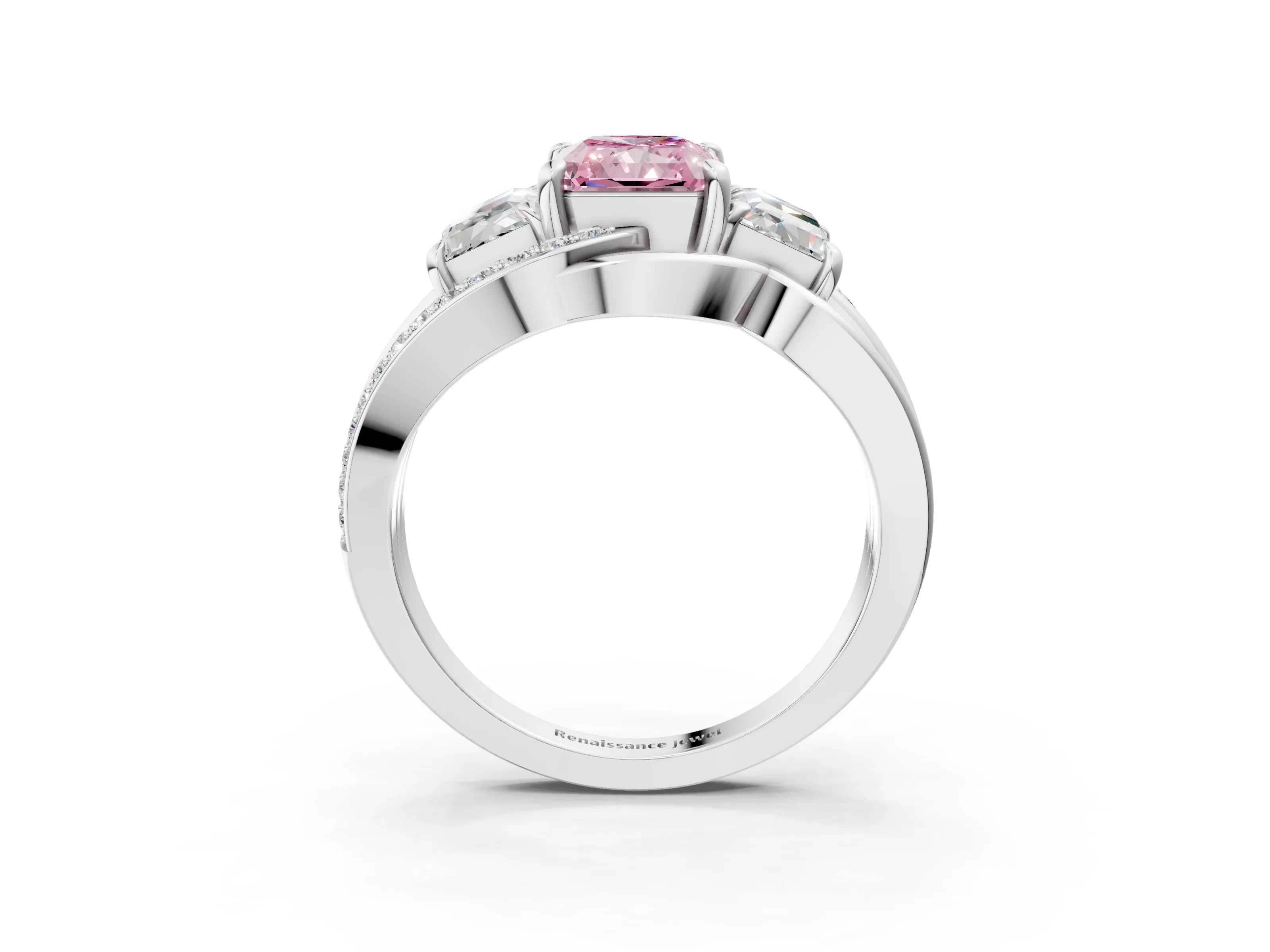 White gold Three-Stone Fancy Pink Radiant Cut Cut Diamond Split Shank Prong Set Ring_27