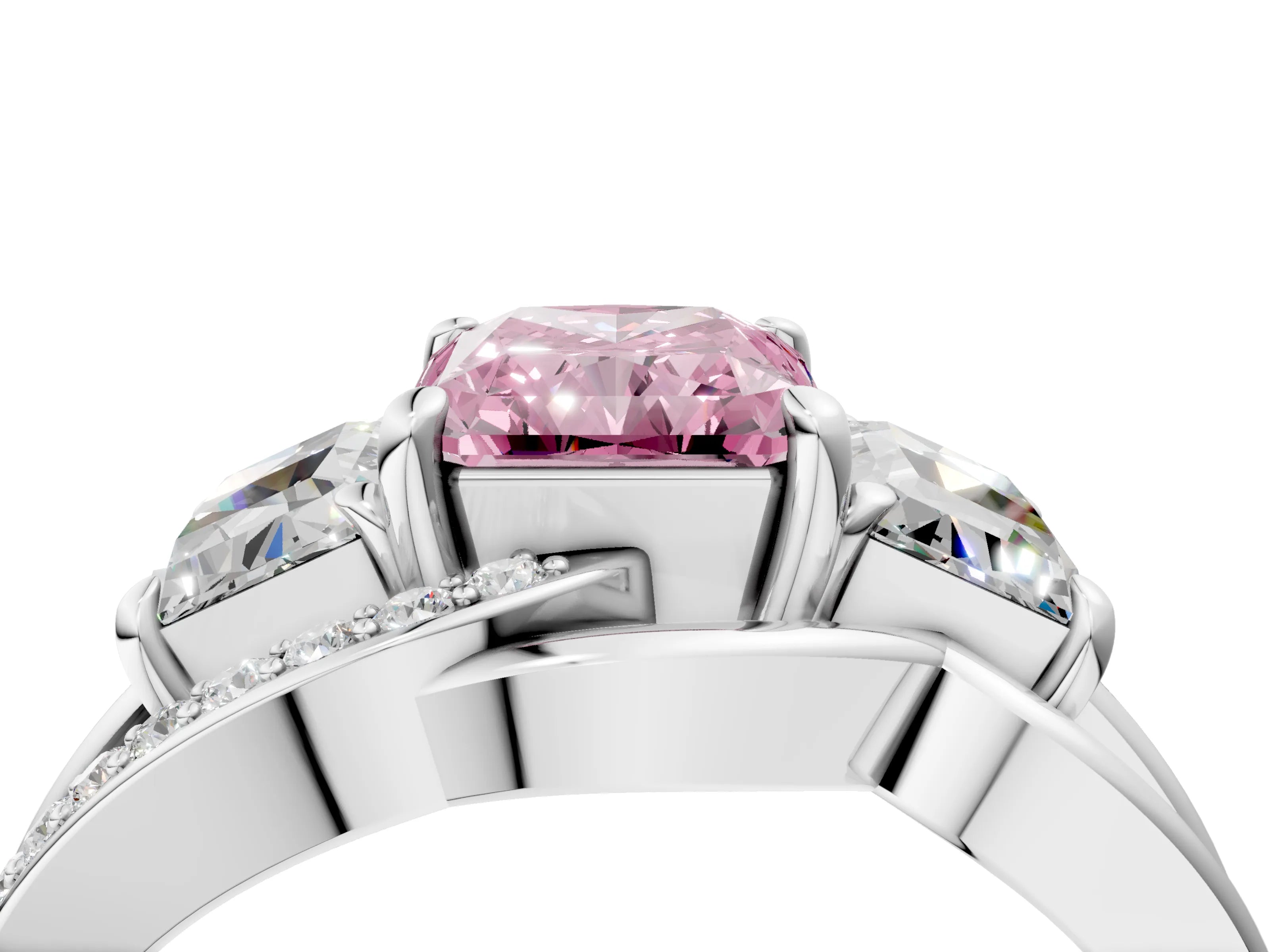 White gold Three-Stone Fancy Pink Radiant Cut Cut Diamond Split Shank Prong Set Ring_28