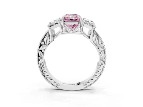 White gold Three-Stone Fancy Pink Radiant Cut Cut Milgrain Pavé Engagement Ring_15