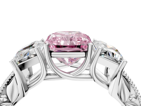 White gold Three-Stone Fancy Pink Radiant Cut Cut Milgrain Pavé Engagement Ring_16