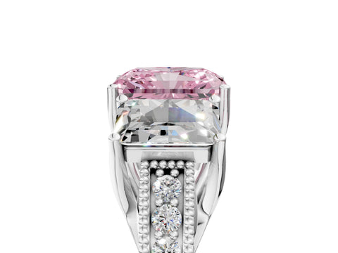 White gold Three-Stone Fancy Pink Radiant Cut Cut Milgrain Pavé Engagement Ring_17