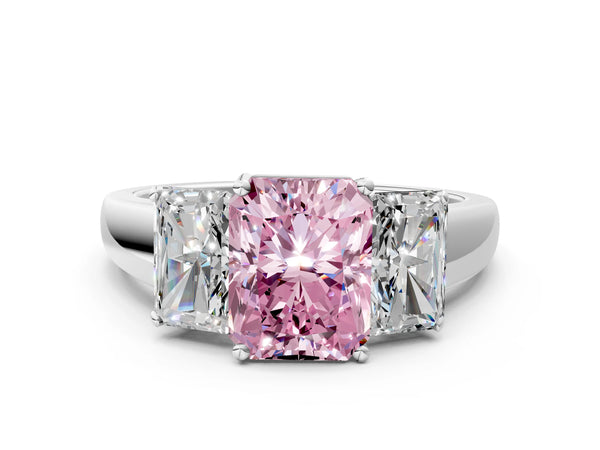 White gold Three-Stone Fancy Pink Radiant Cut Cut Solitaire Ring with Classic Prong Setting