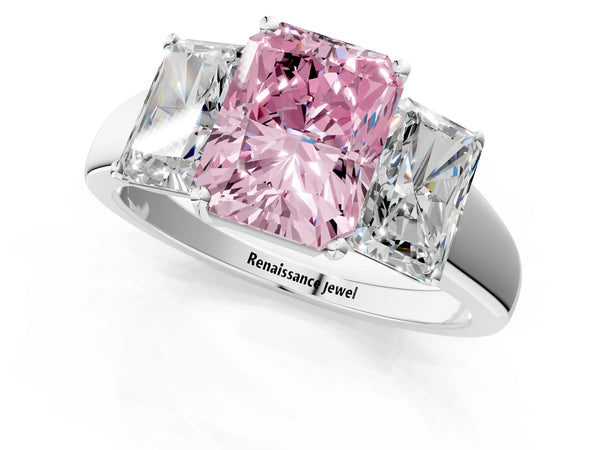 White gold Three-Stone Fancy Pink Radiant Cut Cut Solitaire Ring with Classic Prong Setting