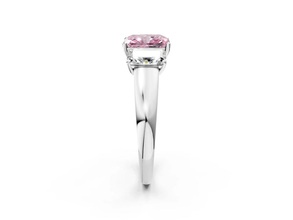 White gold Three-Stone Fancy Pink Radiant Cut Cut Solitaire Ring with Classic Prong Setting