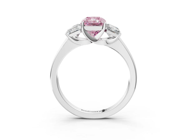 White gold Three-Stone Fancy Pink Radiant Cut Cut Solitaire Ring with Classic Prong Setting