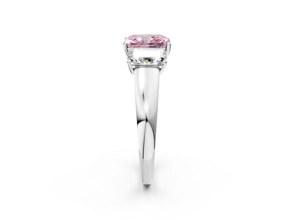 White gold Three-Stone Fancy Pink Radiant Cut Cut Solitaire Ring with Classic Prong Setting