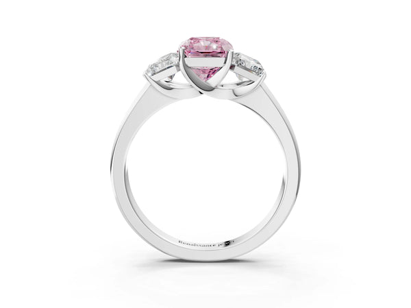White gold Three-Stone Fancy Pink Radiant Cut Cut Solitaire Ring with Classic Prong Setting