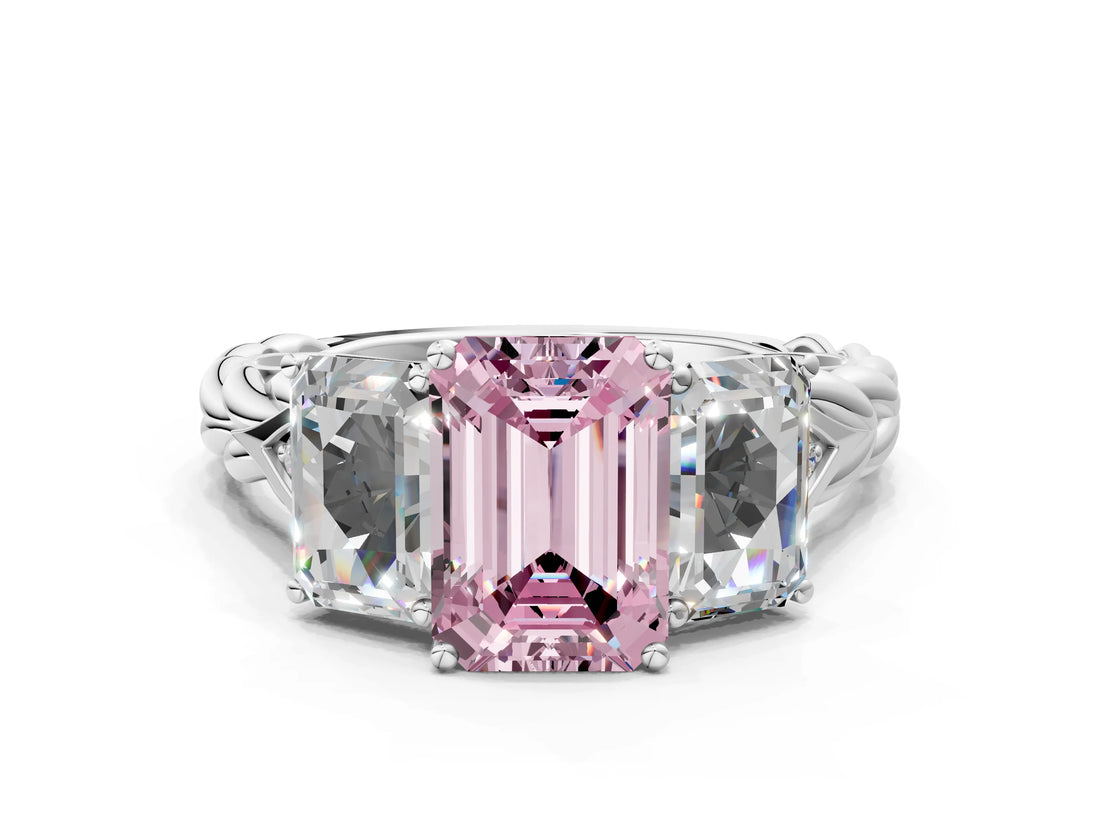 White gold Three-Stone Fancy Pink Radiant Cut Diamond Braided Band Ring with Four-Prong Setting_102
