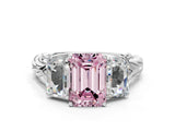 White gold Three-Stone Fancy Pink Radiant Cut Diamond Braided Band Ring with Four-Prong Setting_102