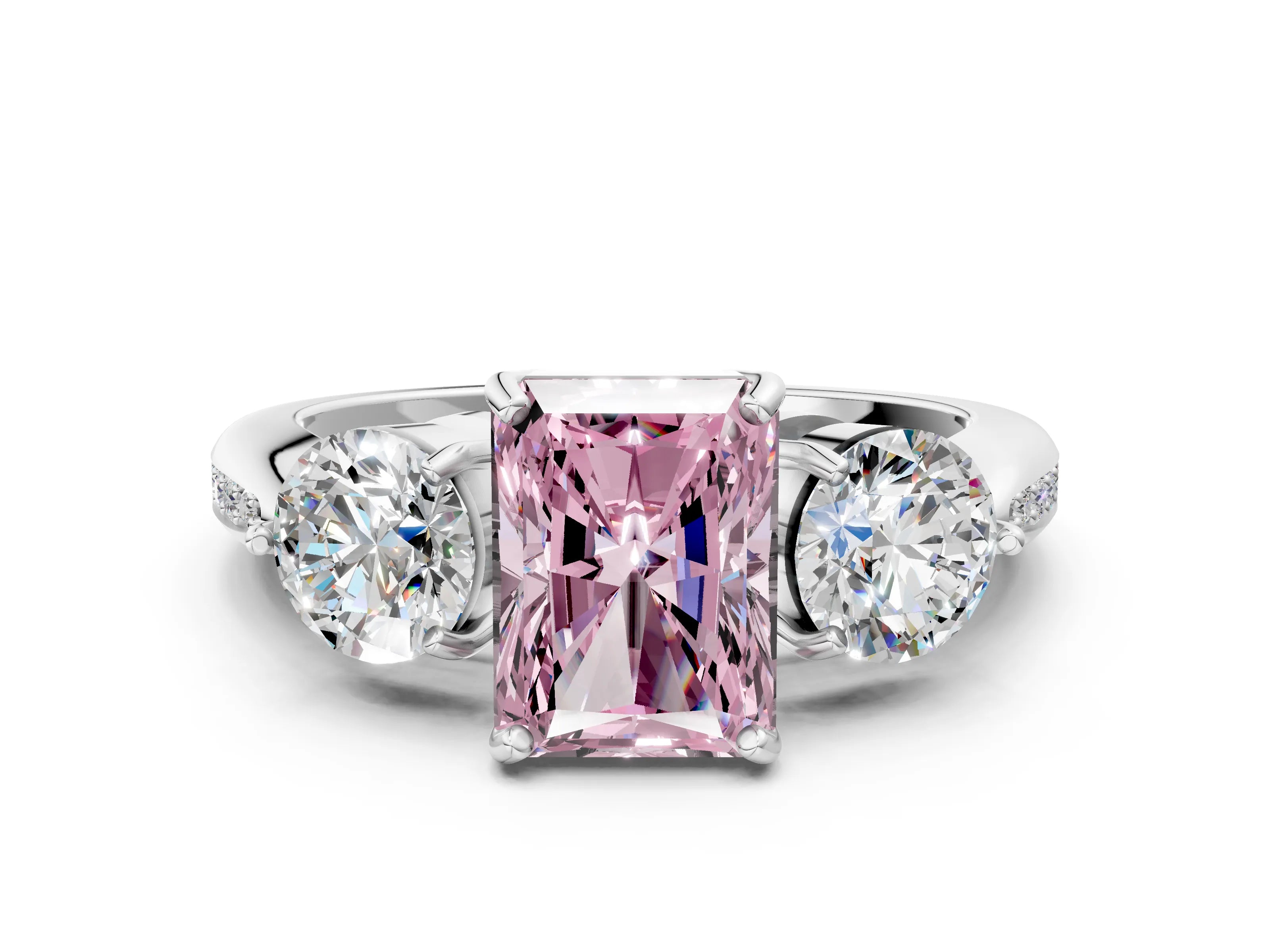 White gold Three-Stone Fancy Pink Radiant Cut Diamond Channel Set Engagement Ring with Prong Setting_24