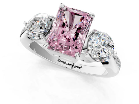White gold Three-Stone Fancy Pink Radiant Cut Diamond Channel Set Engagement Ring with Prong Setting_25