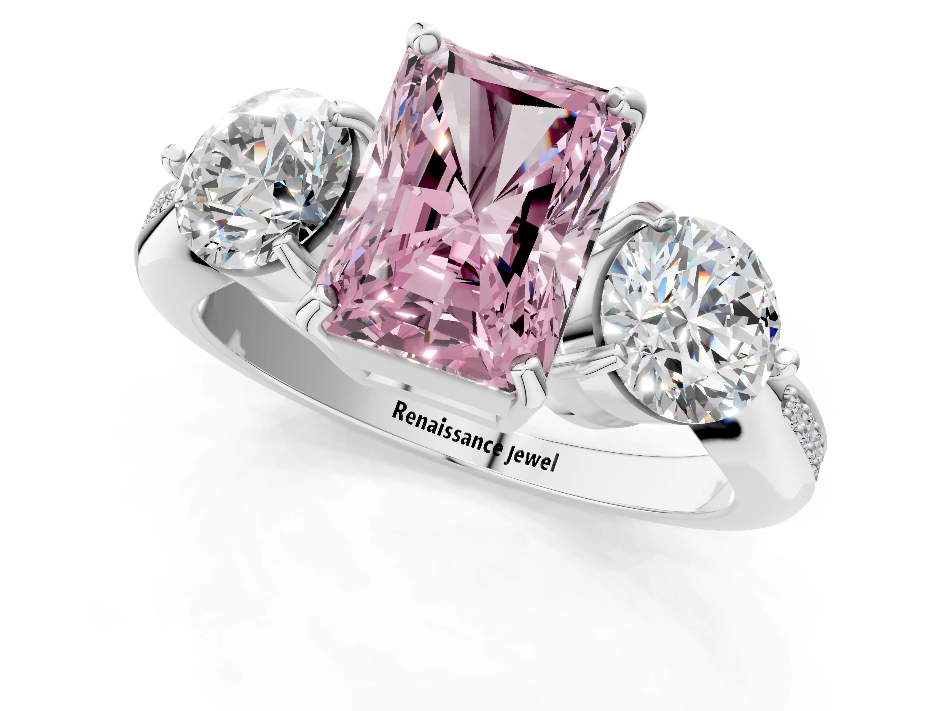 White gold Three-Stone Fancy Pink Radiant Cut Diamond Channel Set Engagement Ring with Prong Setting_25