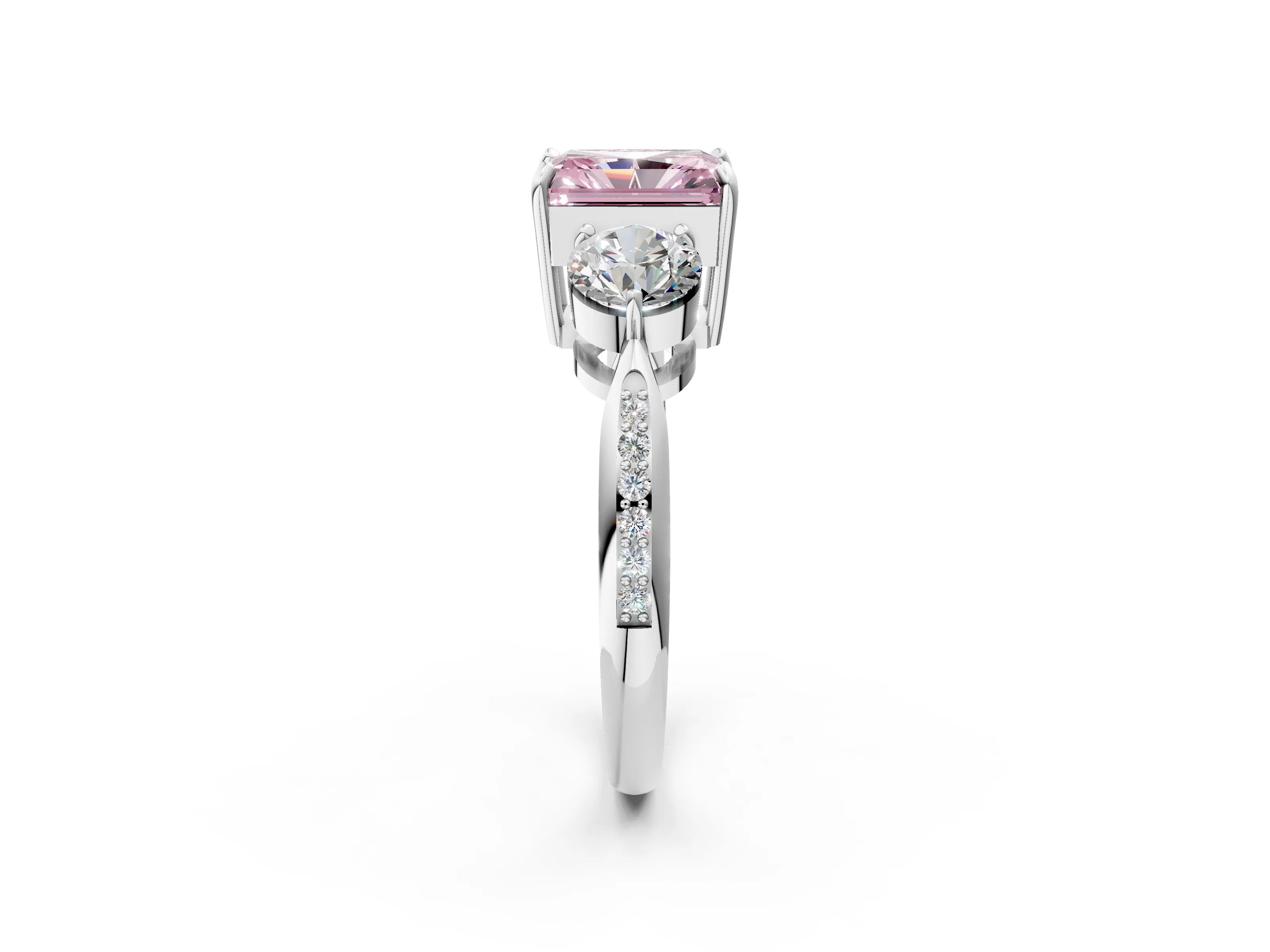 White gold Three-Stone Fancy Pink Radiant Cut Diamond Channel Set Engagement Ring with Prong Setting_26