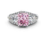 White gold Three-Stone Fancy Pink Radiant Cut Diamond Engagement Ring with Pave Band and Prong Setting_12