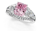 White gold Three-Stone Fancy Pink Radiant Cut Diamond Engagement Ring with Pave Band and Prong Setting_13