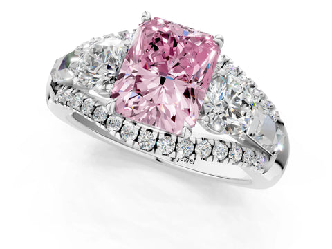 White gold Three-Stone Fancy Pink Radiant Cut Diamond Engagement Ring with Pave Band and Prong Setting_13