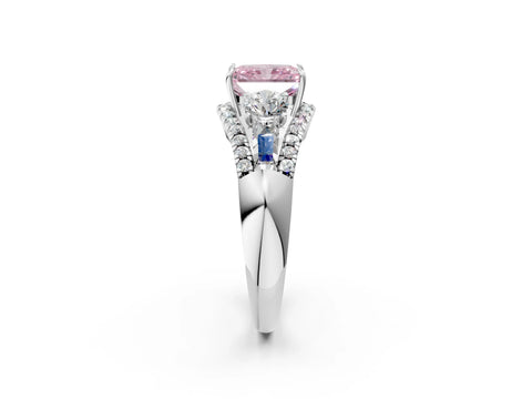 White gold Three-Stone Fancy Pink Radiant Cut Diamond Engagement Ring with Pave Band and Prong Setting_14