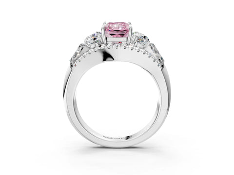 White gold Three-Stone Fancy Pink Radiant Cut Diamond Engagement Ring with Pave Band and Prong Setting_15