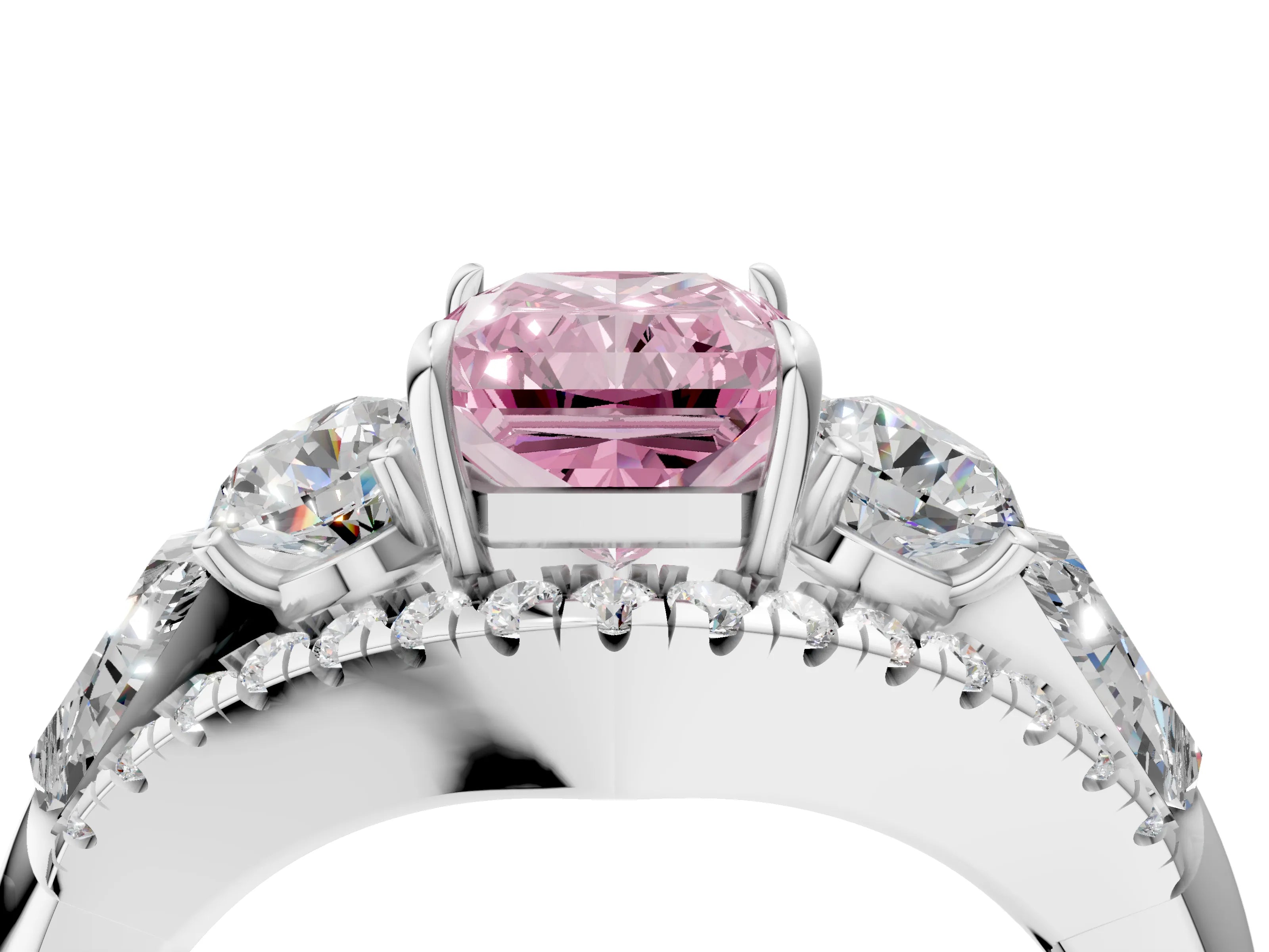 White gold Three-Stone Fancy Pink Radiant Cut Diamond Engagement Ring with Pave Band and Prong Setting_16