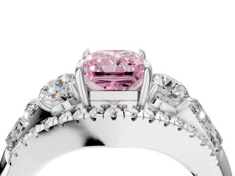White gold Three-Stone Fancy Pink Radiant Cut Diamond Engagement Ring with Pave Band and Prong Setting_16