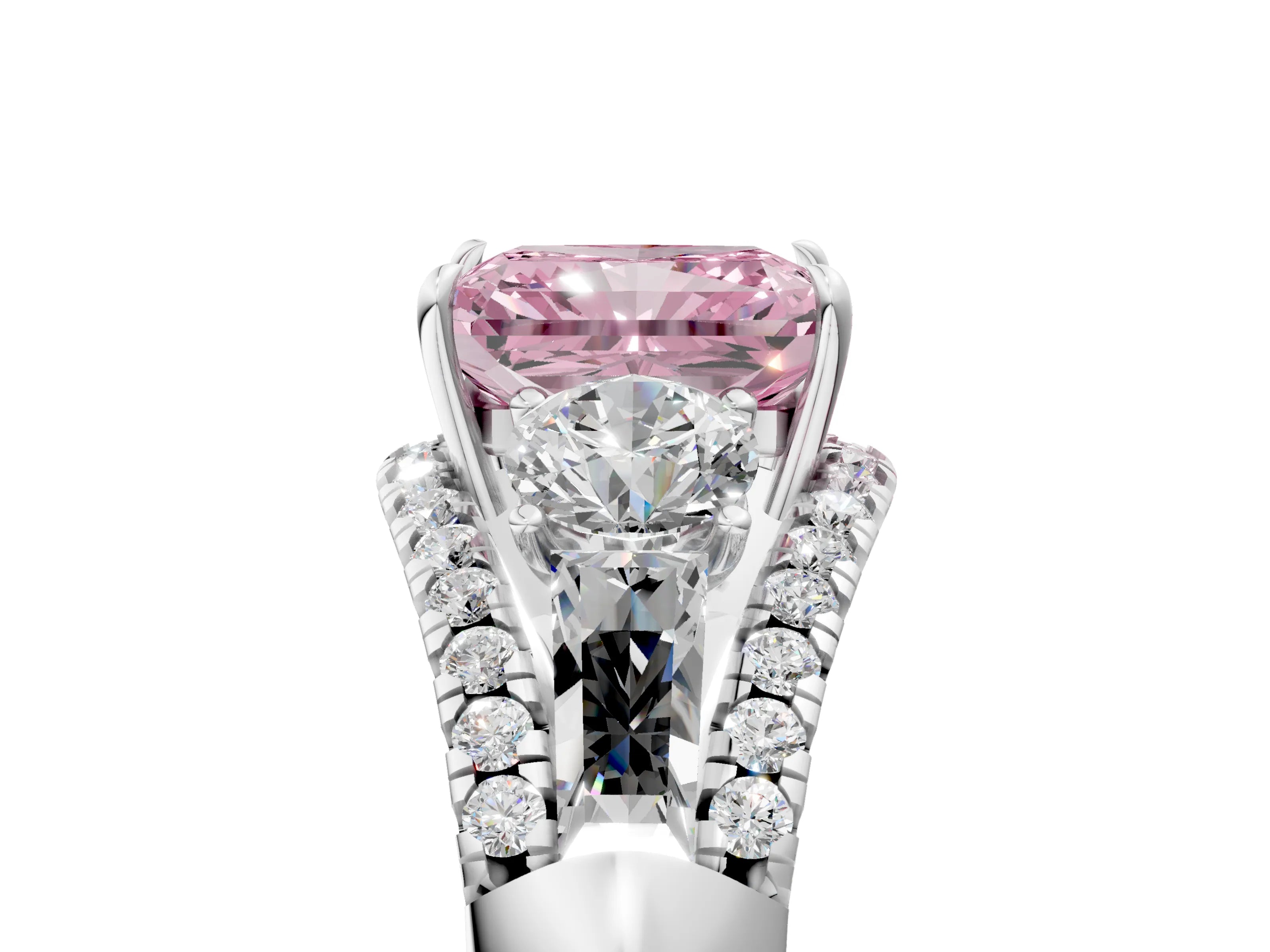 White gold Three-Stone Fancy Pink Radiant Cut Diamond Engagement Ring with Pave Band and Prong Setting_17