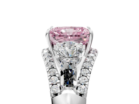 White gold Three-Stone Fancy Pink Radiant Cut Diamond Engagement Ring with Pave Band and Prong Setting_17